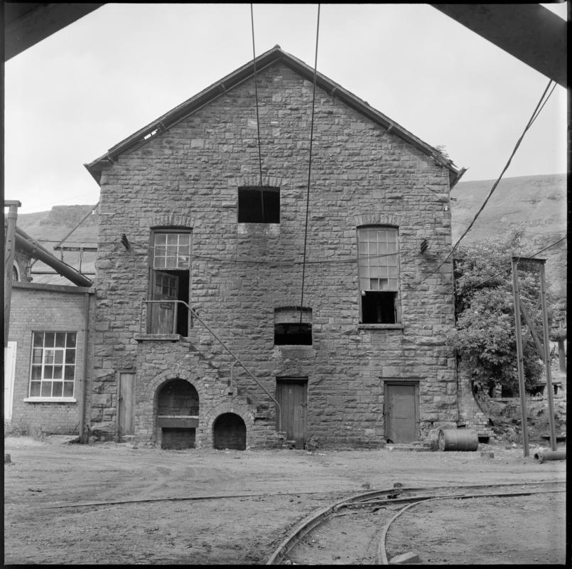 Black and white film negative showing Fernhill Colliery engine house for the Leigh winding engine in 1976. &#039;Fernhill 1976&#039; is transcribed from original negative bag.