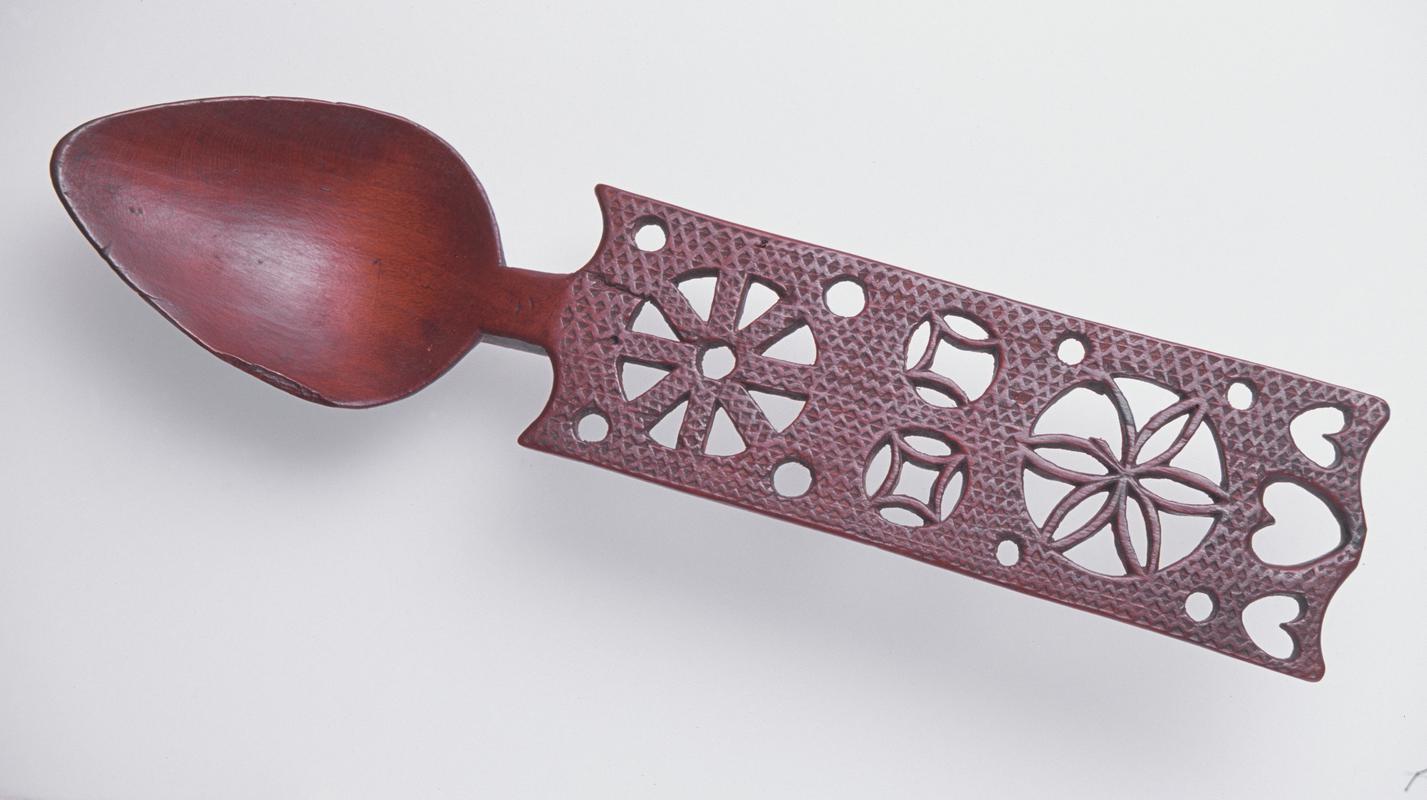 Lovespoon with geometriccal and heart devices and chip-carving