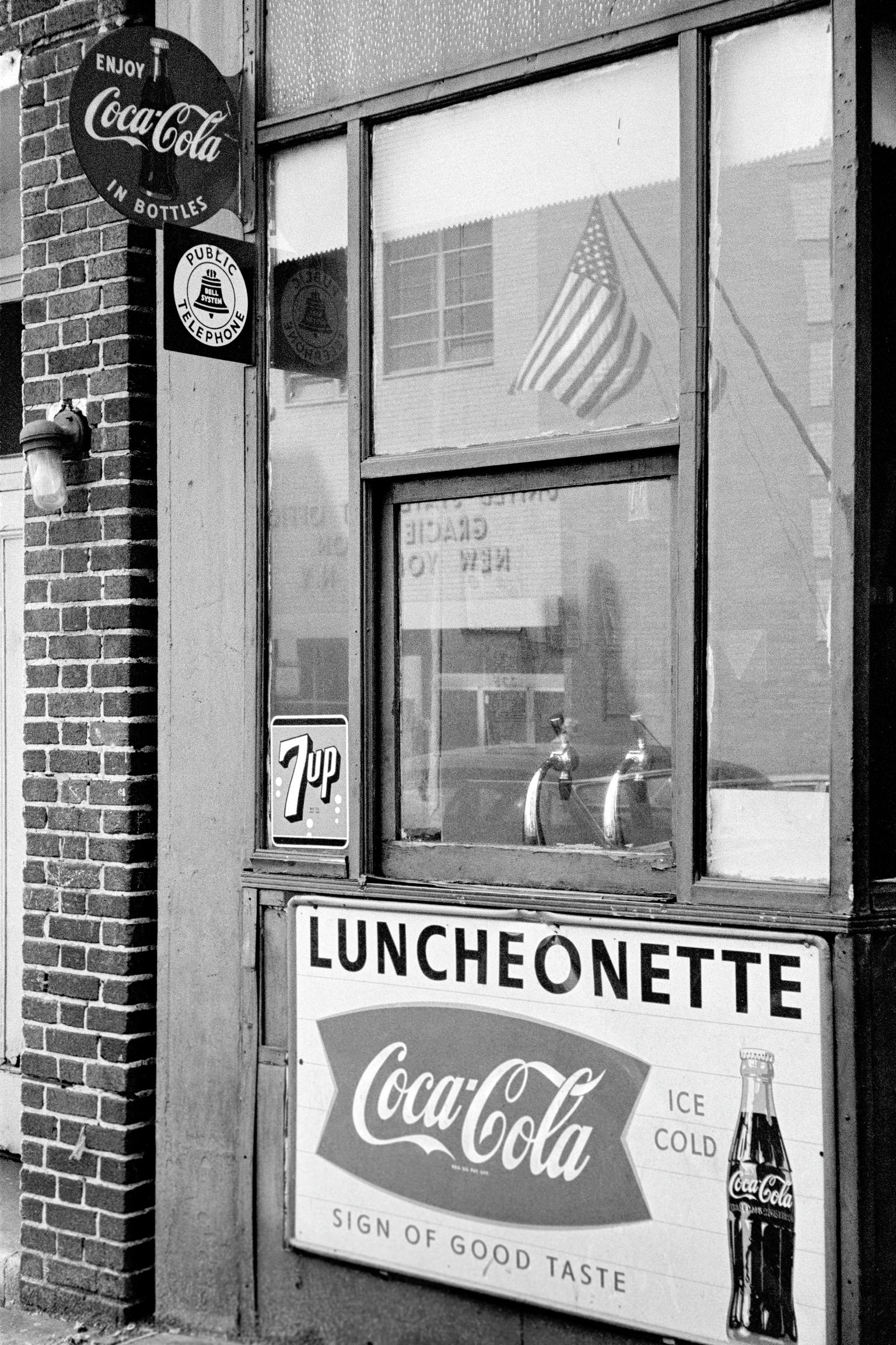 Luncheonette and Flag. Lower Manhattan. New York USA