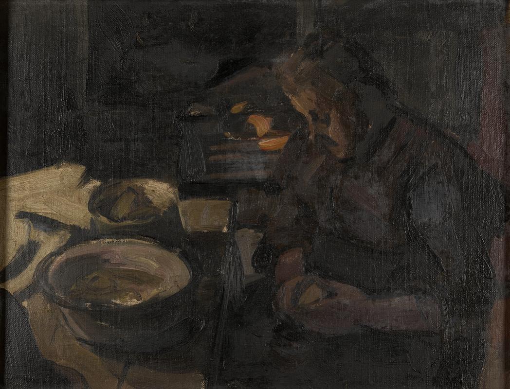 The artist's mother peeling potatoes