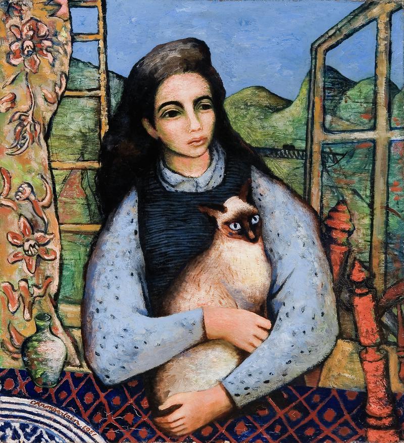 Girl with a siamese cat