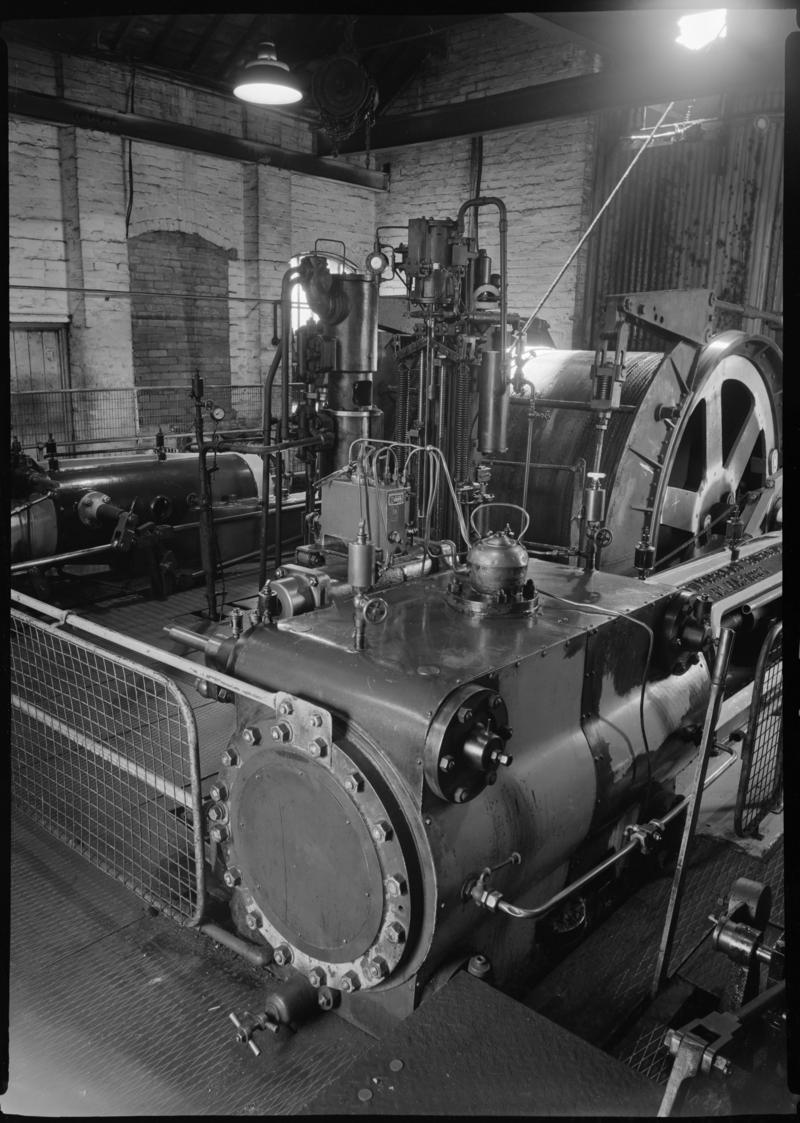 Black and white film negative showing the Andrew Barclay Winding engine, Morlais Colliery.