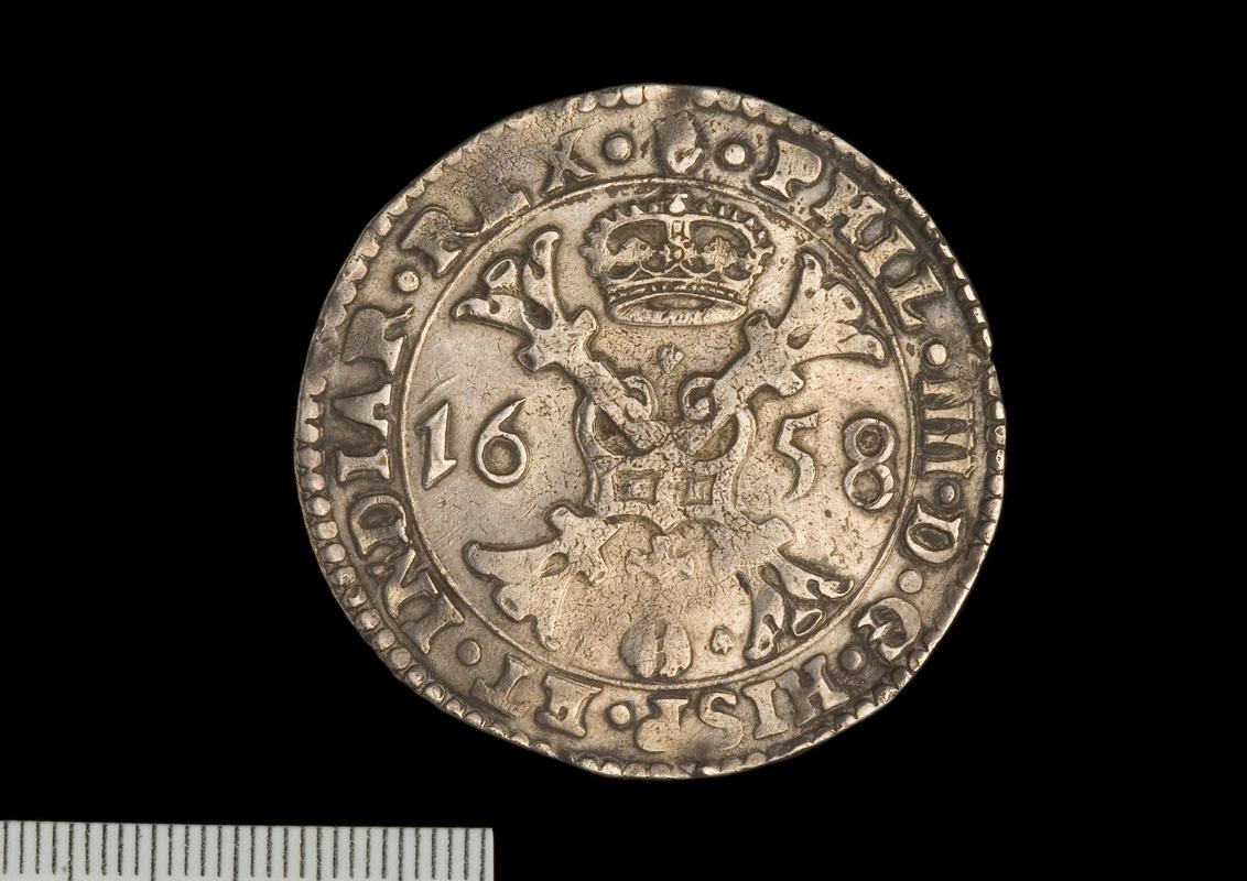 silver patagon, Brabant, Philip IV 1658 obv.