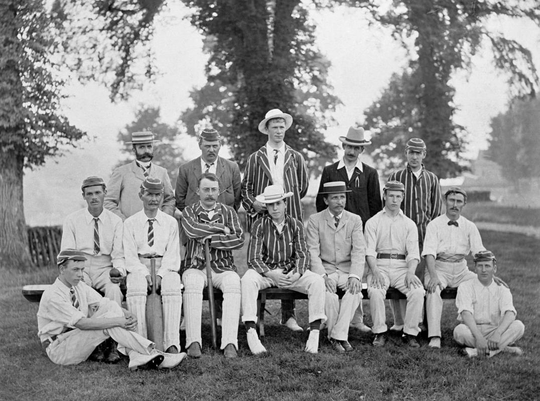 St. Fagans village cricket team in Greenwood Field, St. Fagans which included staff and family from St. Fagans Castle. 1899