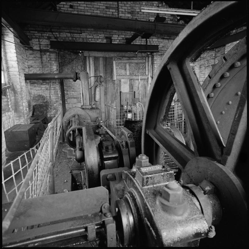 Black and white film negative showing the Andrew Barclay steam winder, Morlais Colliery 13 May 1981.  &#039;Morlais 13/5/81&#039; is transcribed from original negative bag.