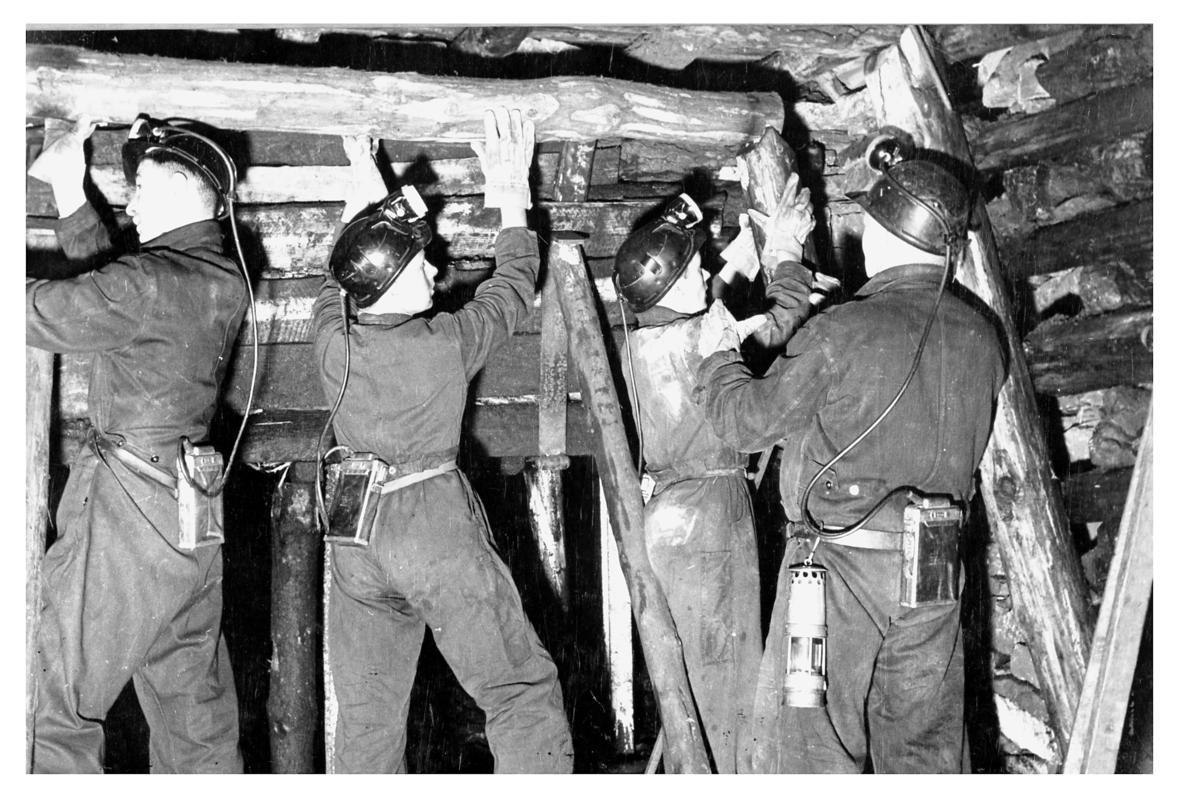 Trainees at work in training mine, photograph