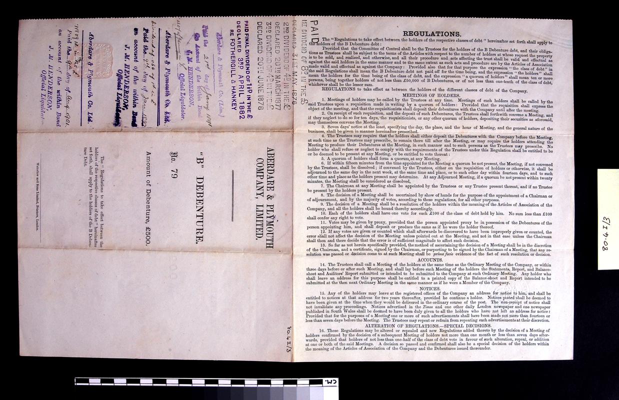 Aberdare and Plymouth Co.Ltd., debenture
