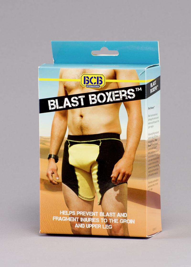 Box for &#039;Blast Boxers&#039; Protective boxer shorts made by BCB International Ltd.
