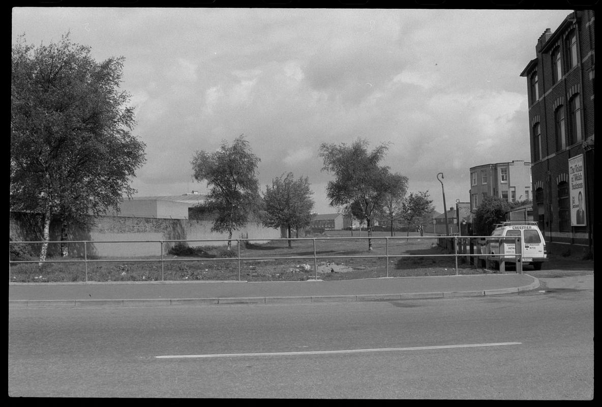 Site of former canal, looking north towards James Street and Clarence Road junction.