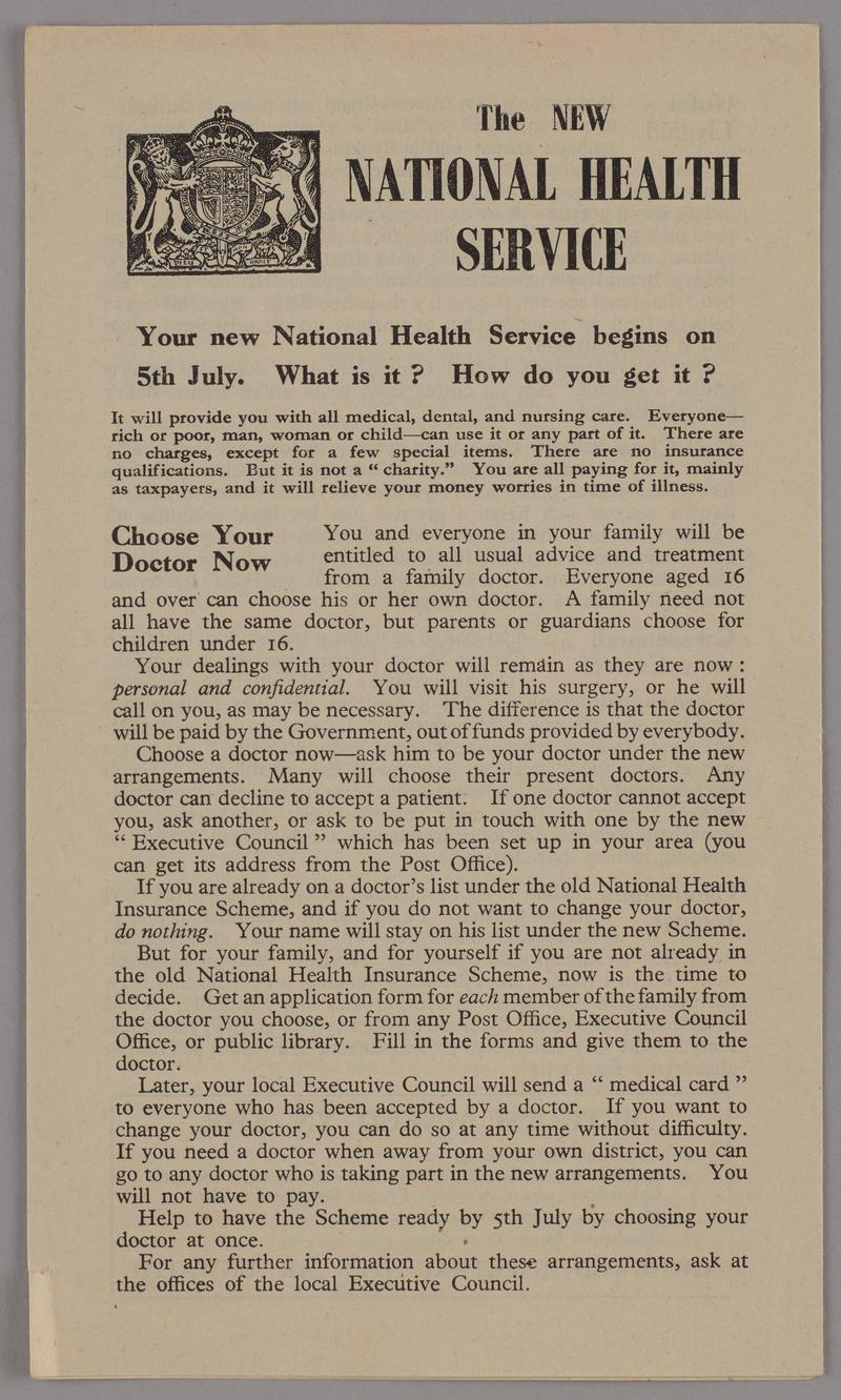 Leaflet - The New National Health Service, 1948