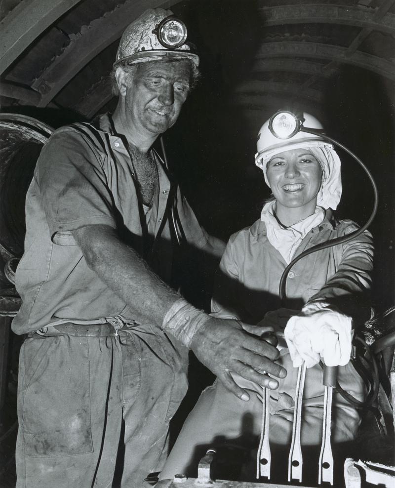 Carole Boulton, South Wales Coal Queen, visiting Britannia Colliery, Bargoed
