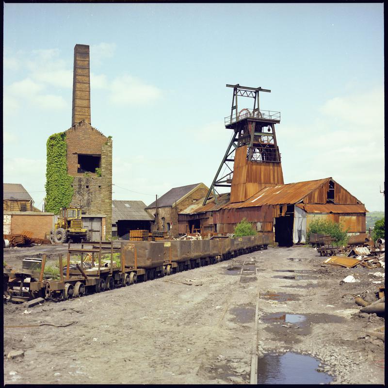 Colour film negative showing the derelict pumping engine house which contained a beam pump, Morlais Colliery. &#039;Morlais&#039; is transcribed from original negative bag.