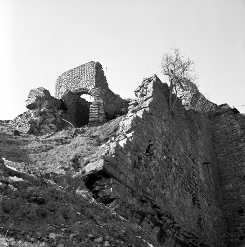 Ruins of chimney at end of blast furnace bank, Blaenavon