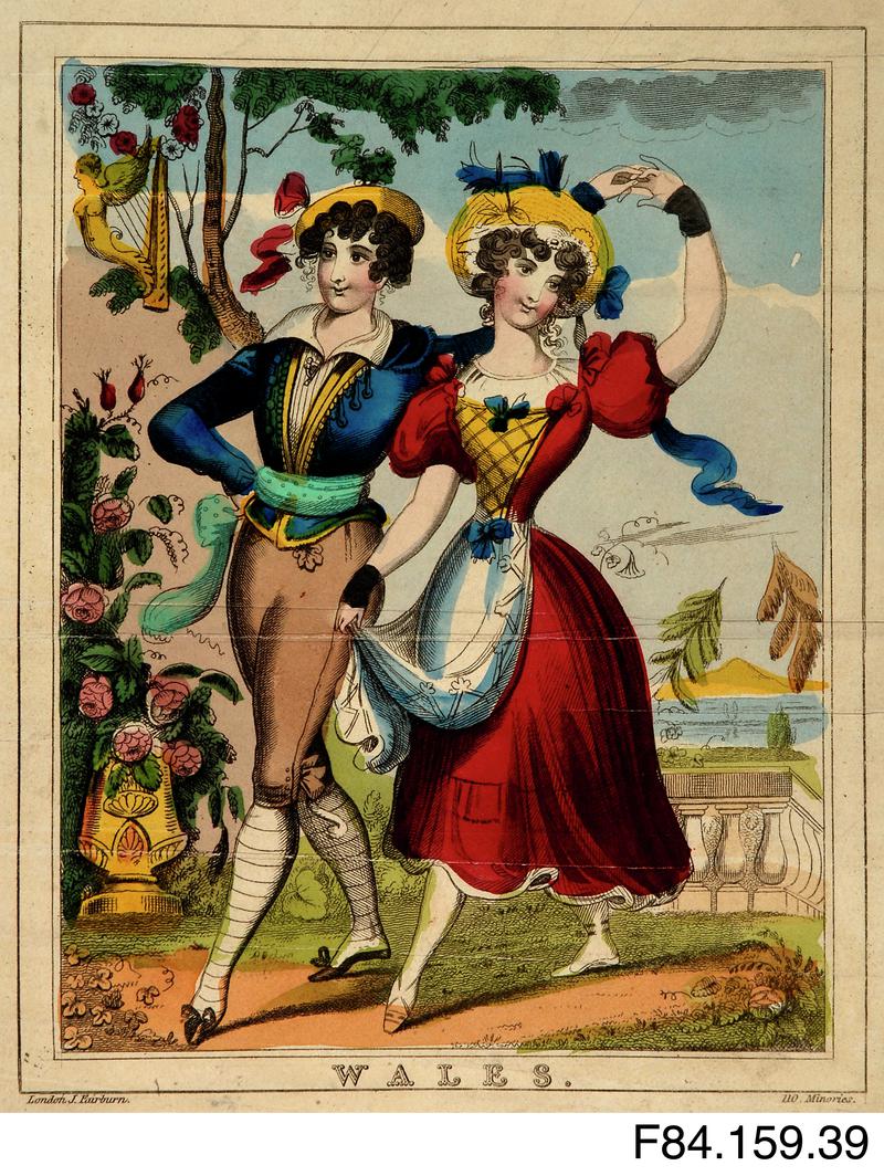 Coloured print of a couple dancing entitled  Wales