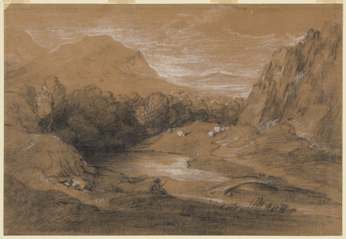 Wooded Mountain Landscape with Shepherd and Sheep