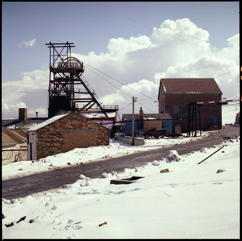 Colour film negative showing the Big Pit headgear and engine house.  &#039;Blaenavon&#039; is transcribed from original negative bag.