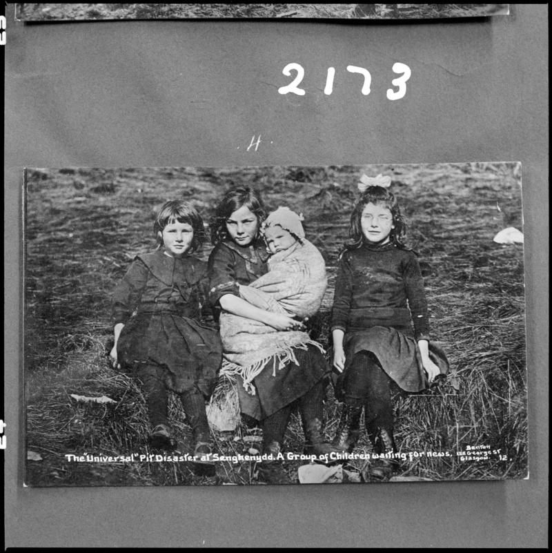 Black and white film negative of a photograph showing children waiting for news following the Universal Colliery disaster of 14 October 1913.  &#039;Sen 1913&#039; is transcribed from original negative bag.