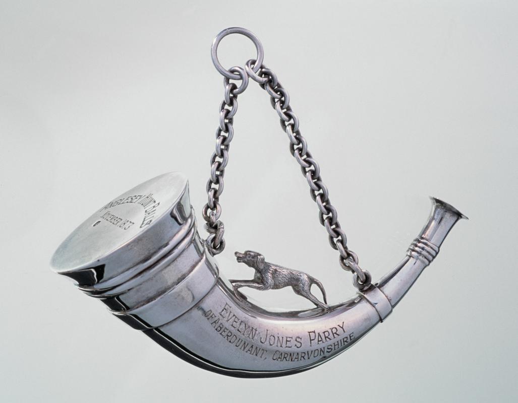Silver horn beloning to the Lady Patroness of the Anglesey Hunt, 19th century