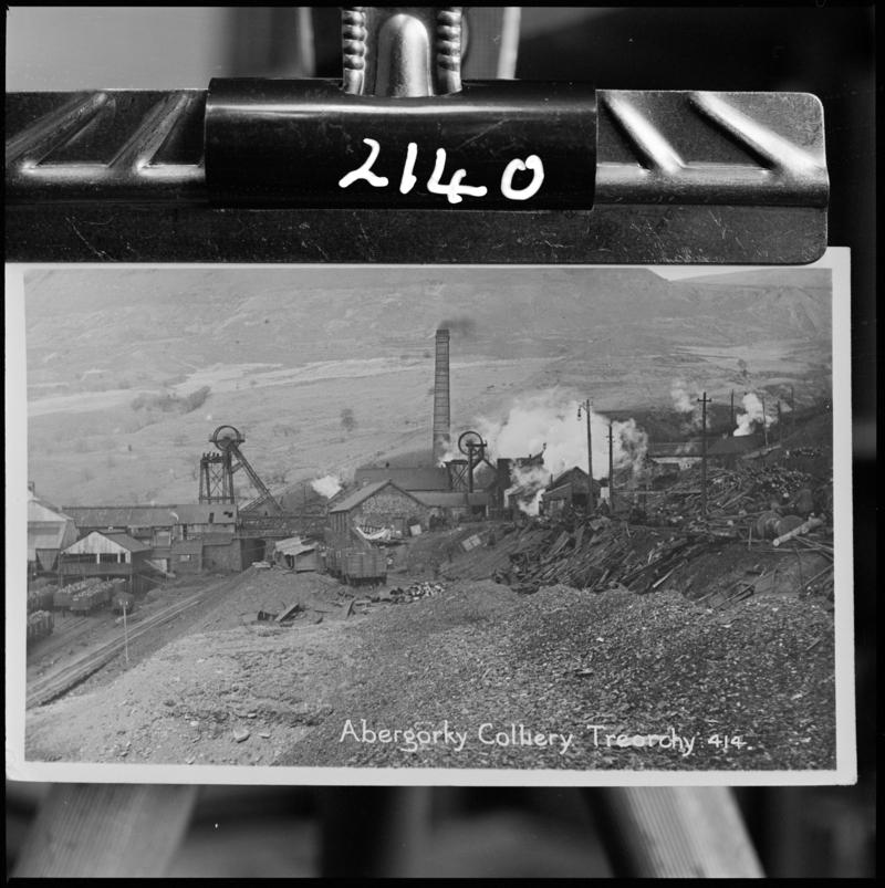 Black and white film negative of a photograph showing a general surface view of Abergorki Colliery, Treorchy.  &#039;Abergorki, Treorchy&#039; is transcribed from original negative bag.
