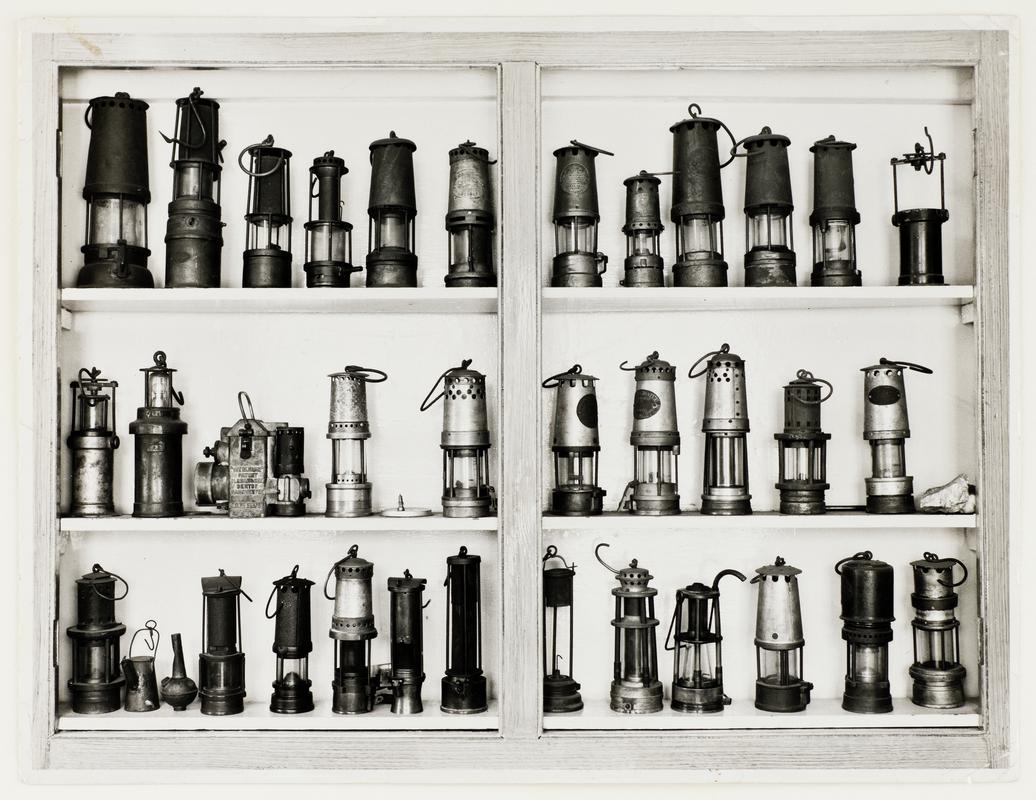 Cabinet full of miners&#039; safety lamps