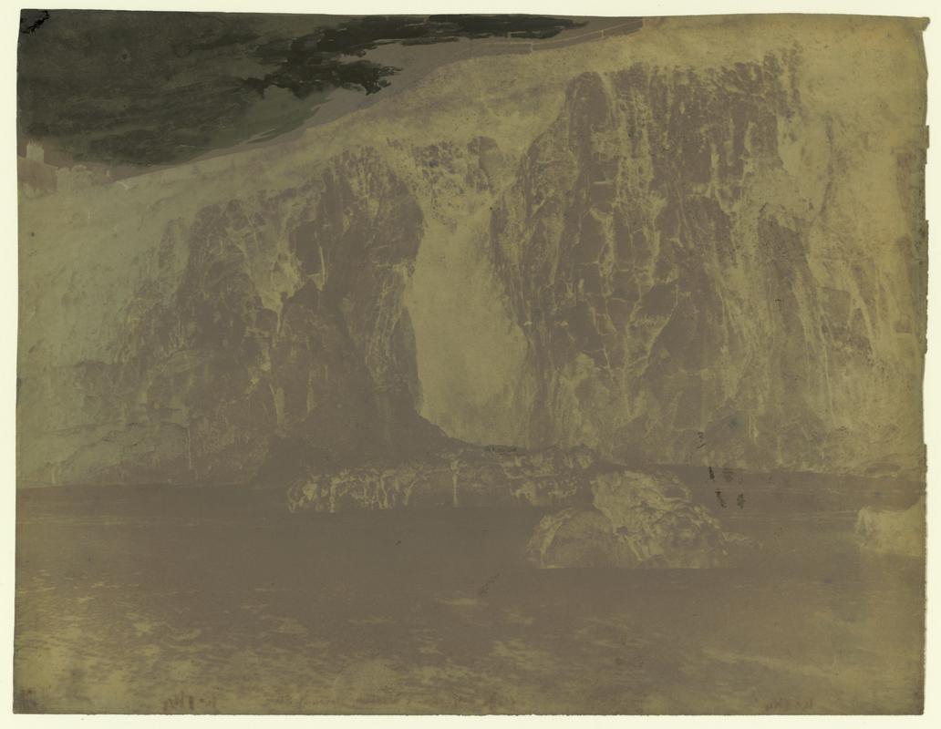 Wax paper calotype negative. Cliffs adjoining Tenby - towards SW