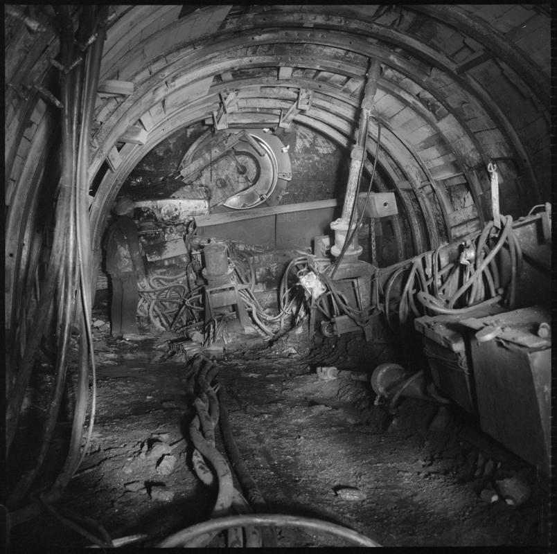Shearer underground at Markham Colliery.  &#039;Markham&#039; is transcribed from original negative bag.