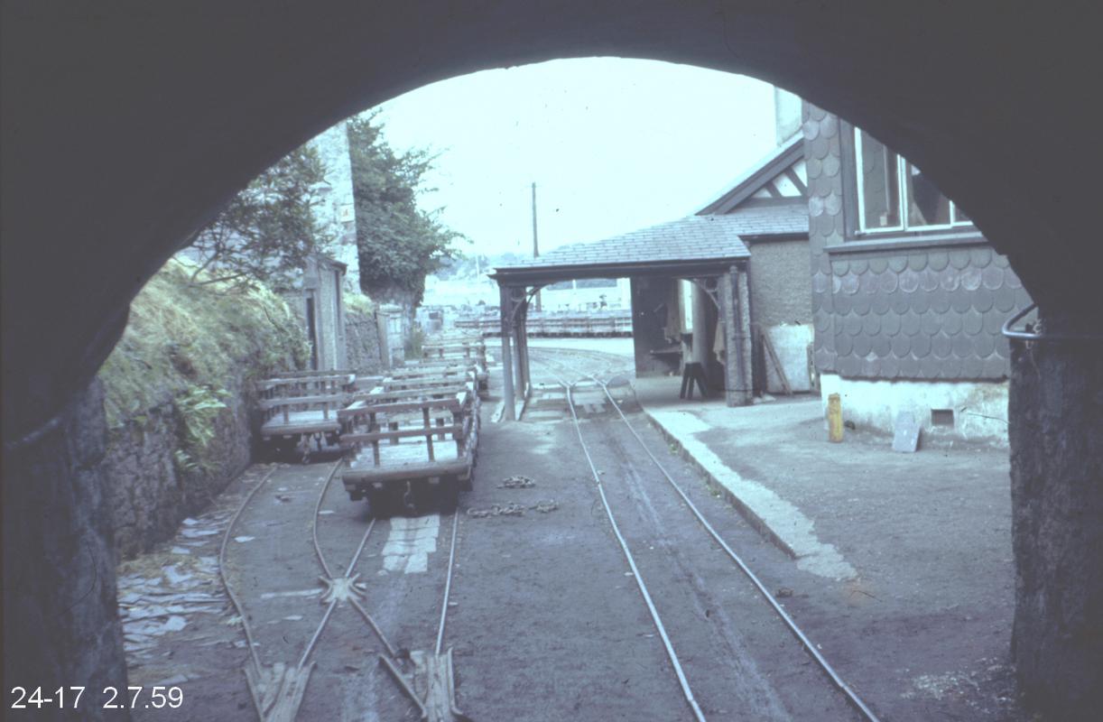 View of the weighing hut at the bottom of the Penscoins incline (photograph taken from the mouth of the tunnel at the bottom of the Penscoins incline), Port Dinorwic