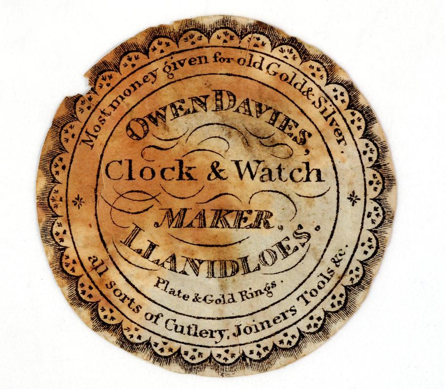 Watchpaper of Owen Davies, Llanidloes