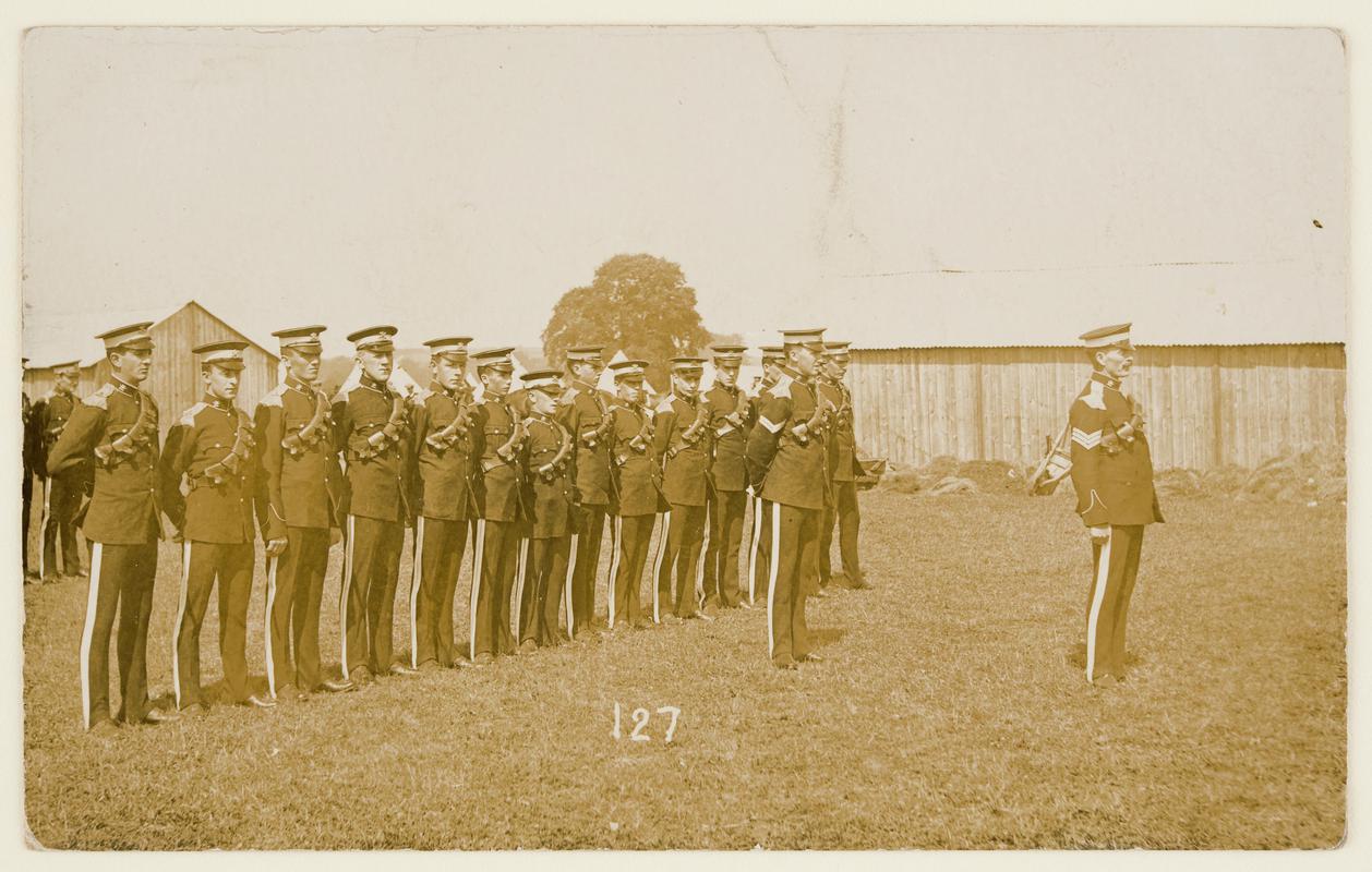 Postcard with photograph of parade of the Glamorgan Yeomanry