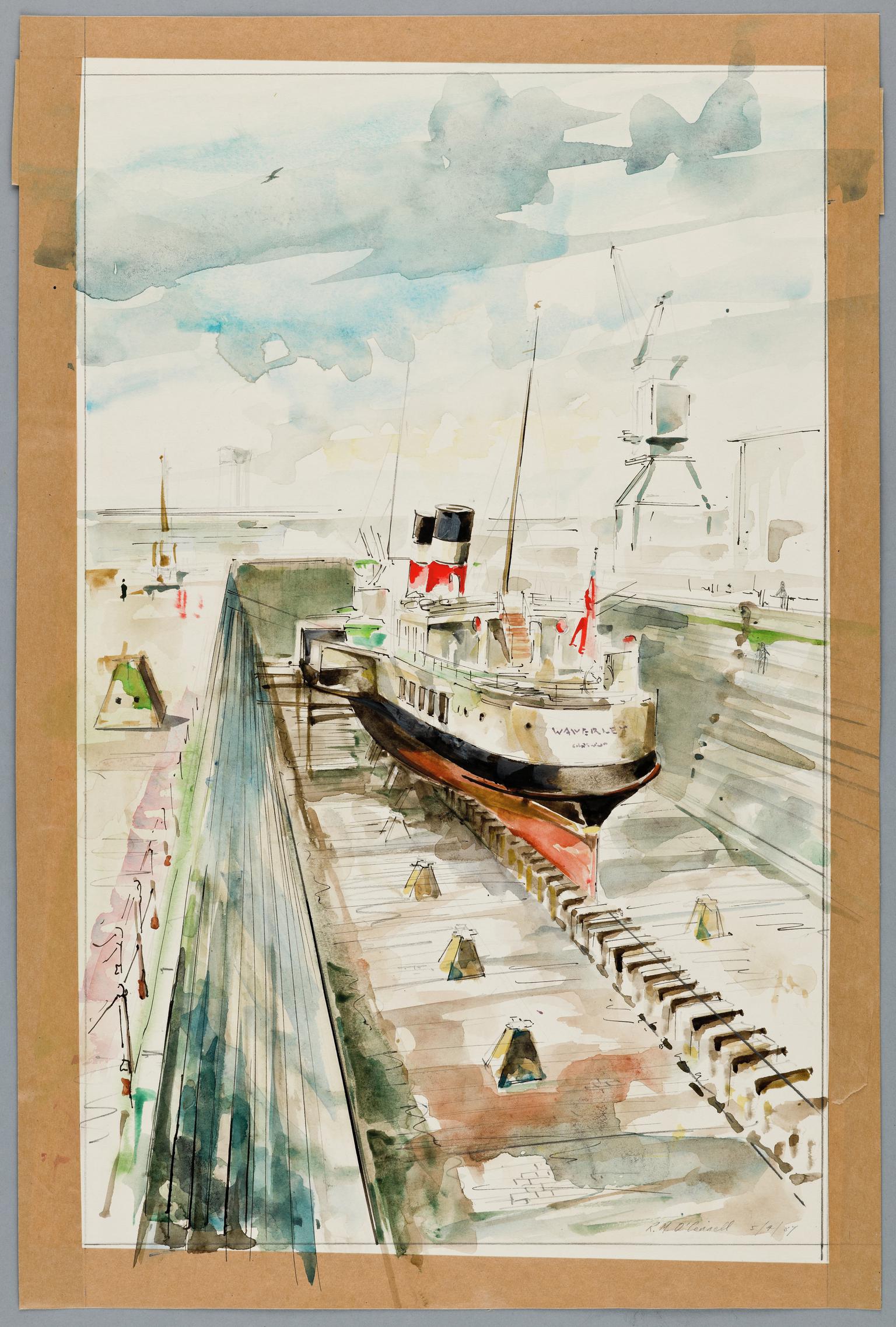 Paddle Steamer WAVERLEY in dry dock (painting)