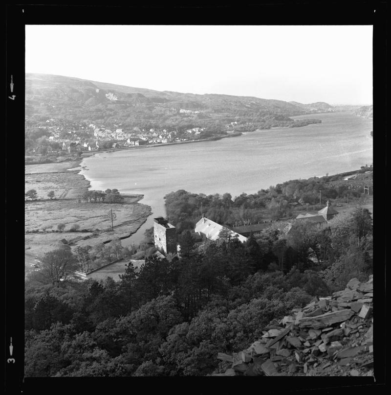 View of Gilfach Ddu workshops/slate museum from &#039;zig zag&#039; path, 1978.