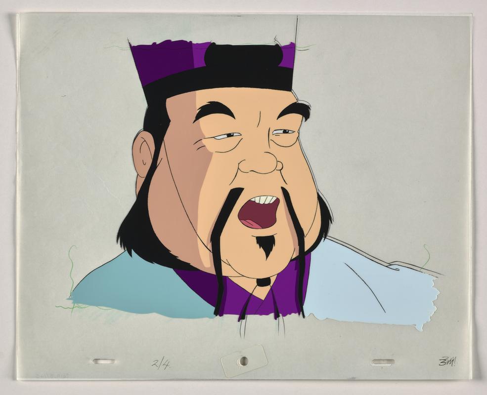 Turandot animation production artwork showing character The Mandarin. Sketch on paper overlaid with cellulose acetate.