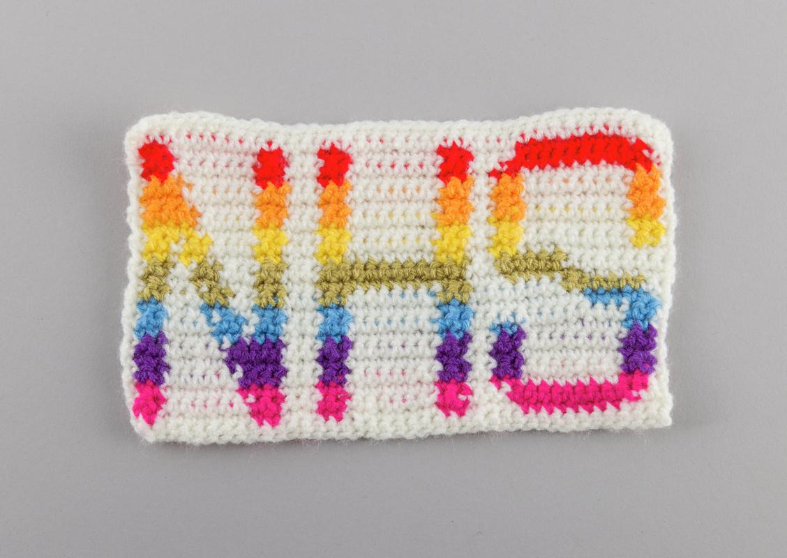 Crocheted NHS decoration.