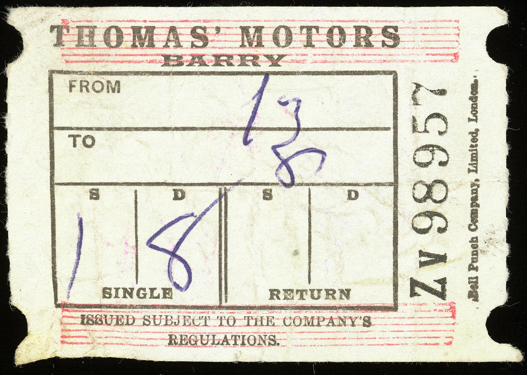 Thomas' Motors, Barry bus ticket