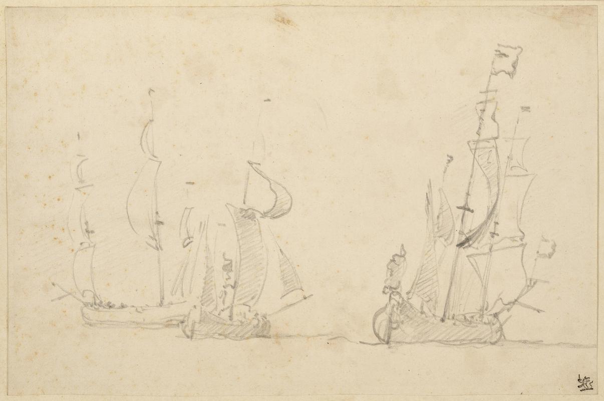Sketch of Three Ships at Sea