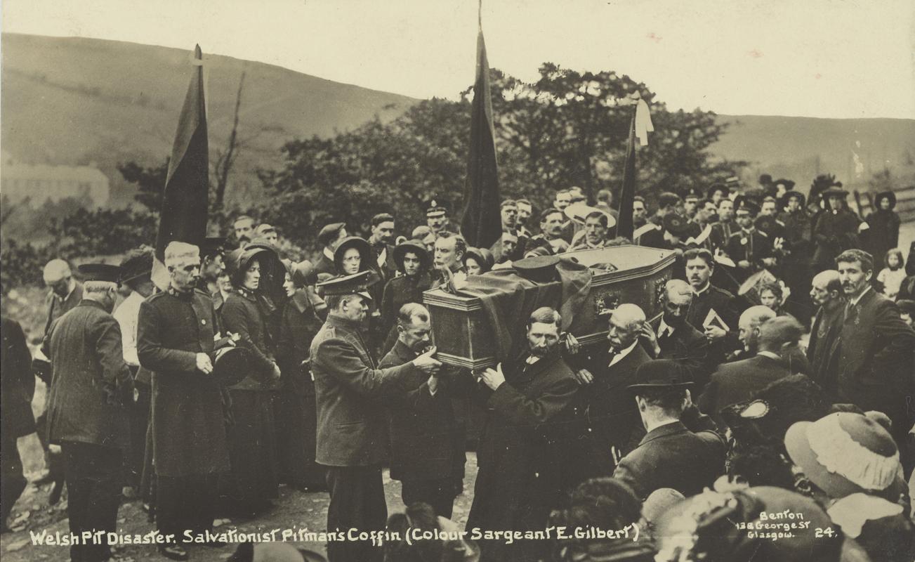 Universal Colliery, Senghenydd. Welsh Pit Disaster. Salvationist Pitman&#039;s Coffin (Colour Sargeant E.Gilbert)