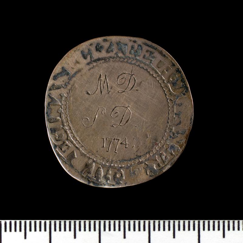 silver love token MD/SD/1774 on shilling of Elizabeth I