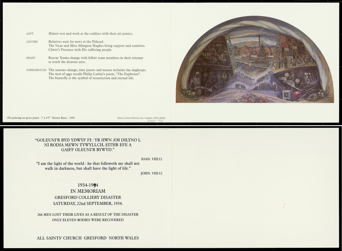 Gresford Colliery disaster memorial card 1934-1994