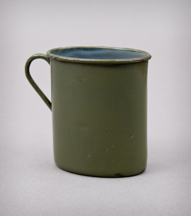 Tin mug. Stamped on base &#039;Wupperman 17&#039;. Belonged to a German Tank Commander.