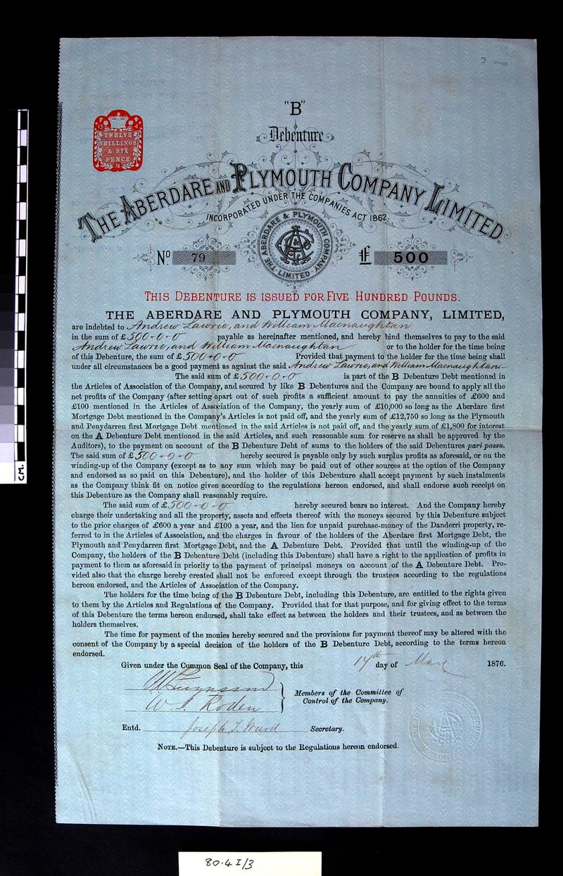 Aberdare and Plymouth Co.Ltd., debenture