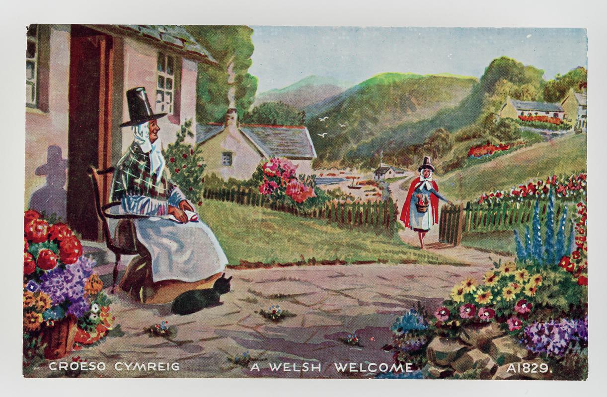 &#039;Croeso Cymreig / A Welsh welcome.&#039;  1 Welsh lady visits another.