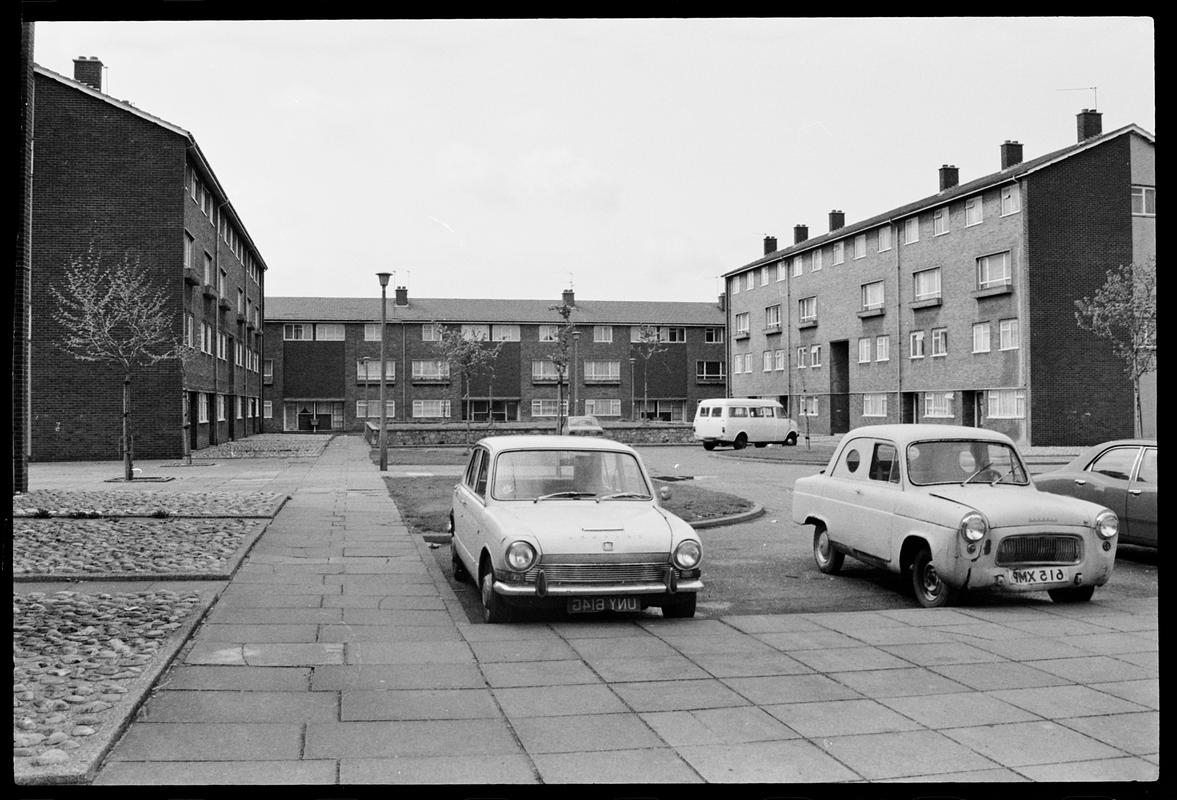 Road of four storied flats, Butetown.