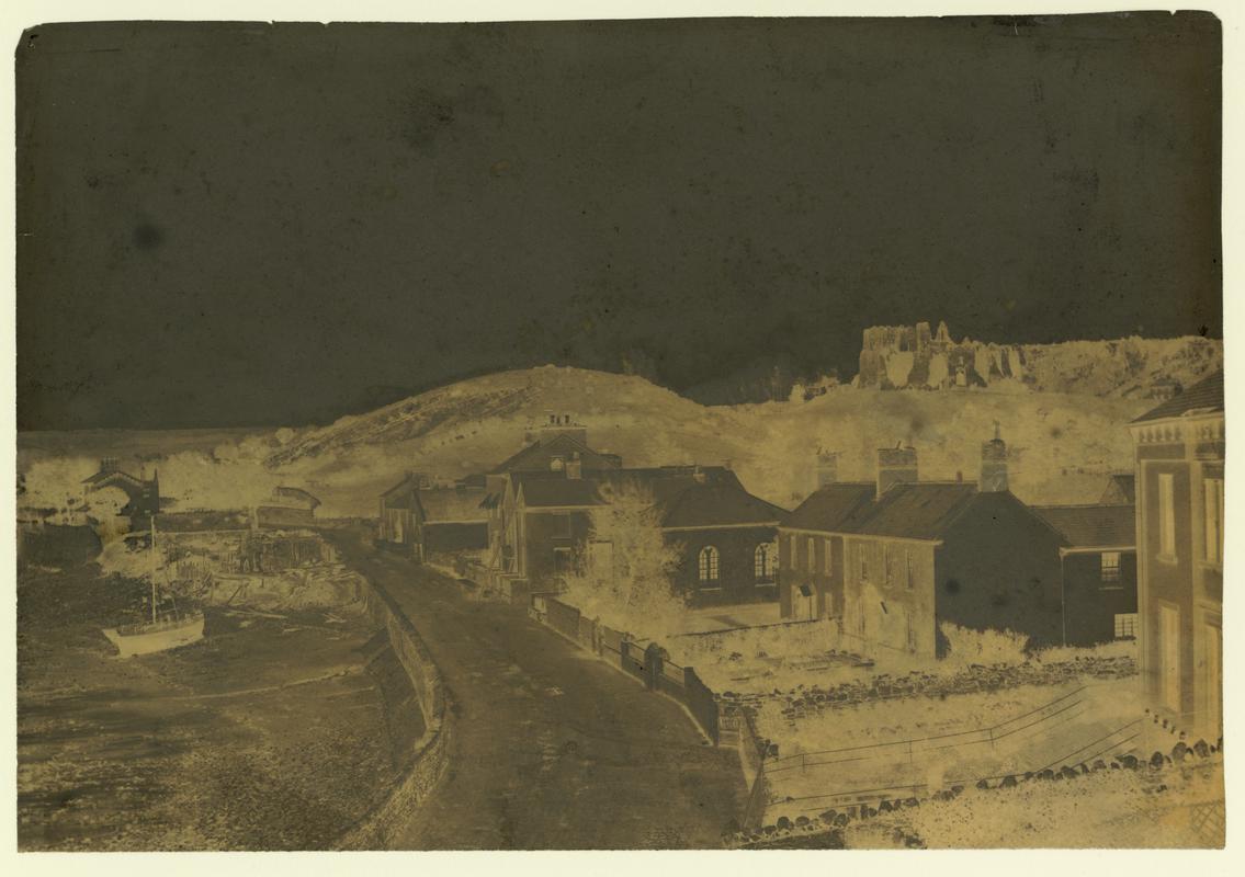 Wax paper calotype negative. Oystermouth - NW part of village (1855-1860)