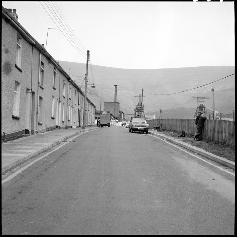 Black and white film negative showing a surface view of Garw Colliery, Pontycymmer, 15 April 1980.  &#039;Garw 15/4/80&#039; is transcribed from original negative bag.