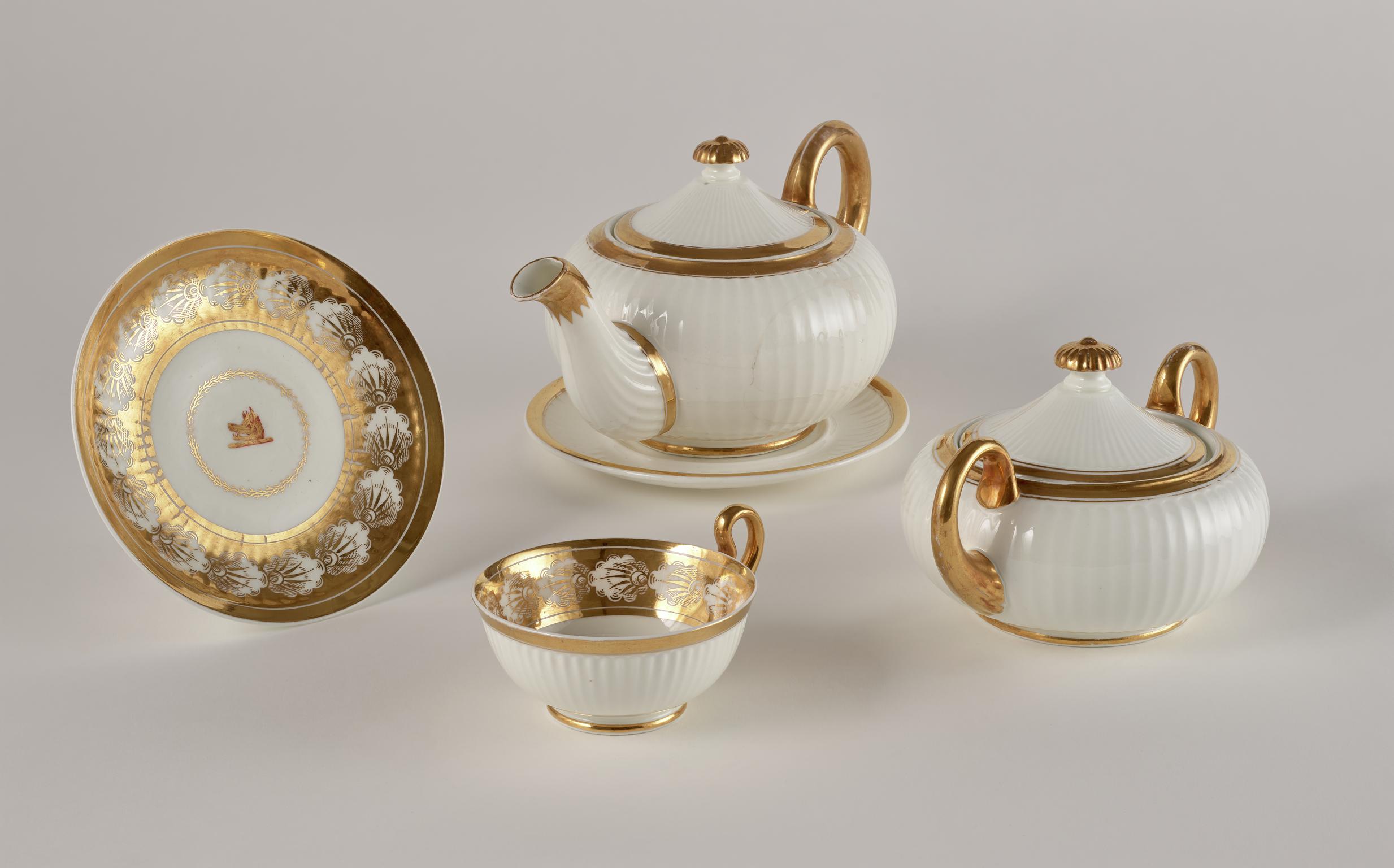 teapot &amp; stand, sugar bowl, cup &amp; saucer, 1816-1825