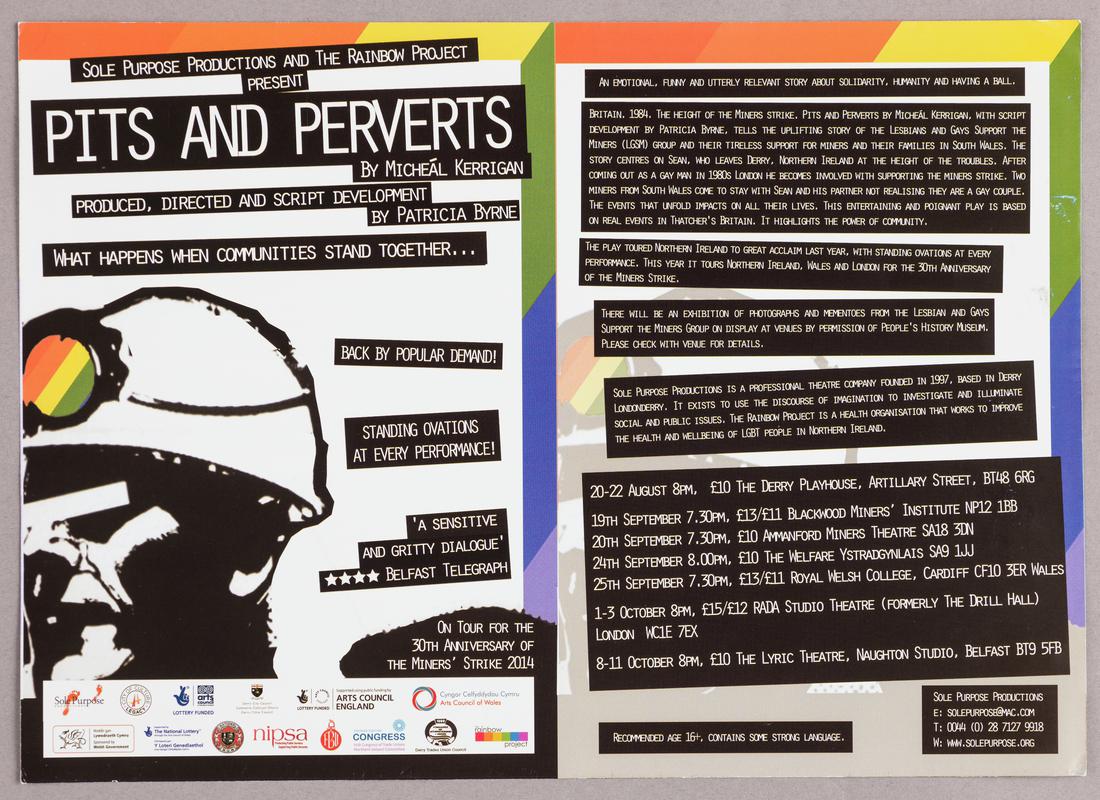 Leaflet for play &#039;Pits and Perverts&#039; by Micheal Kerrigan.