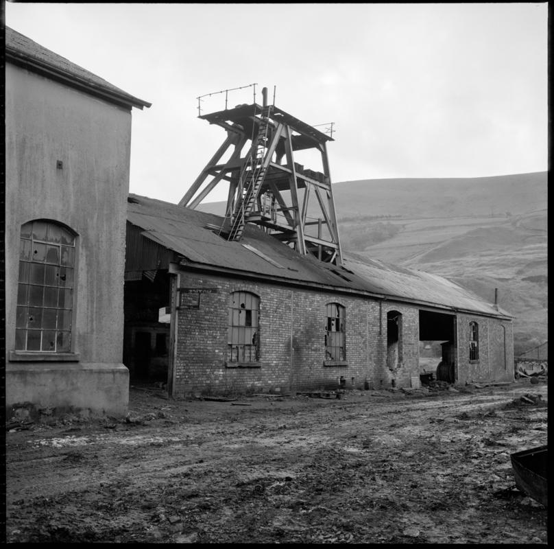 Black and white film negative showing the downcast shaft, Beynon&#039;s Colliery, 30 October 1975.  &#039;Beynon 30 Oct 1975&#039; is transcribed from original negative bag.