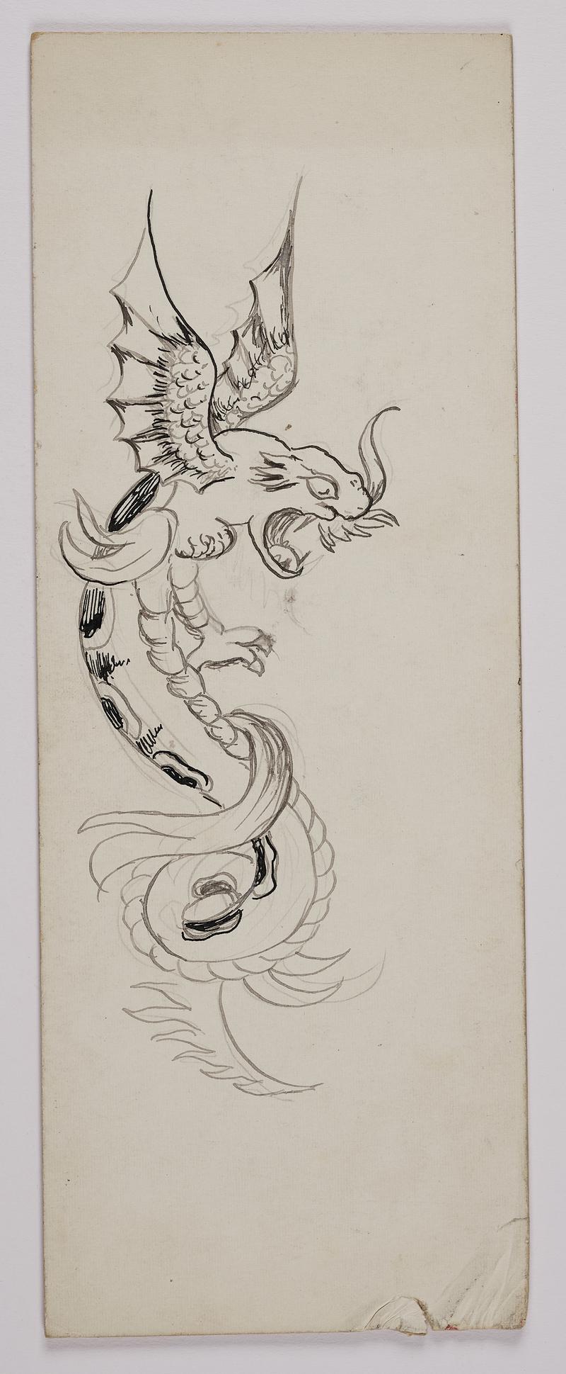 Tattoo flash: image of dragon and a snake.