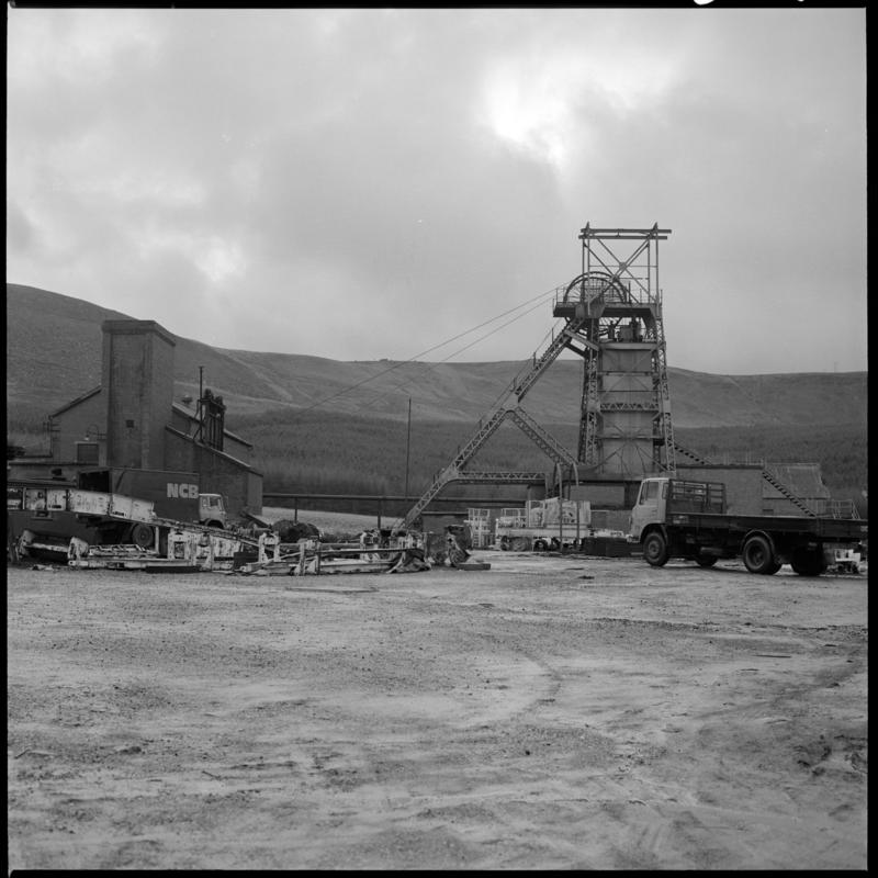 Black and white film negative showing a surface view of Tower Colliery, December 1979.  &#039;Tower Colliery Dec 1979&#039; is transcribed from original negative bag.