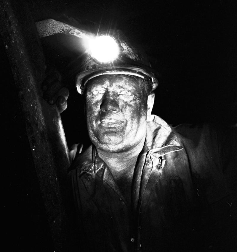 Black and white film negative showing a miner, Oakdale Colliery, May 1980.  &#039;Oakdale May 1980&#039; is transcribed from original negative bag.